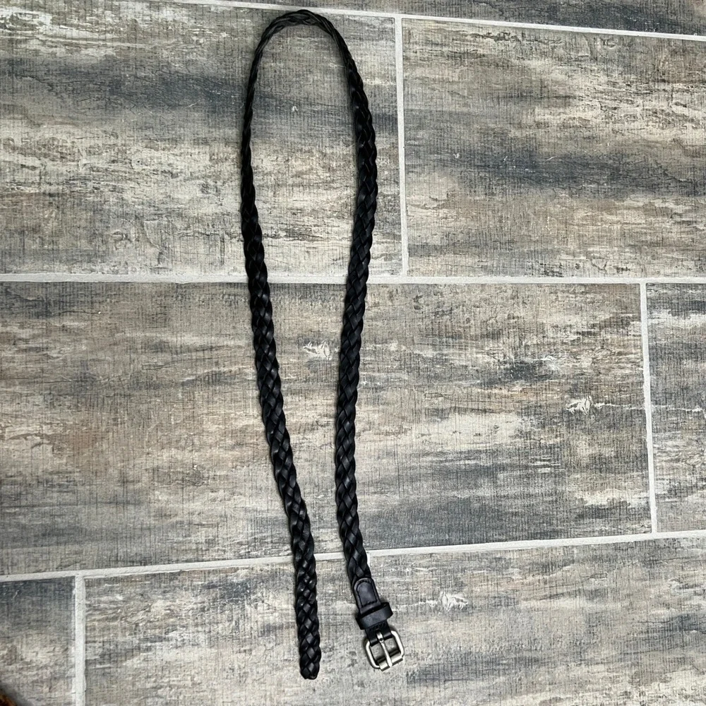 Braided Belt Women Large Black Genuine Leather Slim Woven Silver Buckle
